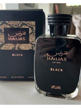 Rasasi Hawas Black For Him, a bold Eau de Parfum (EDP) released in 2024.